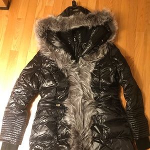 Nicole Benisti Gen Silver Fox Fur Trim Puffer Coat